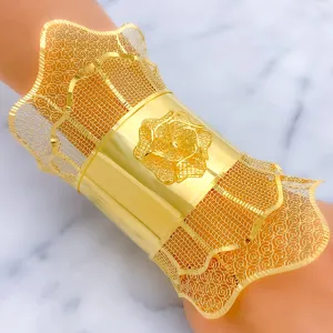Royal Lustrous 21K Gold Netted Flower Bangle Bracelet