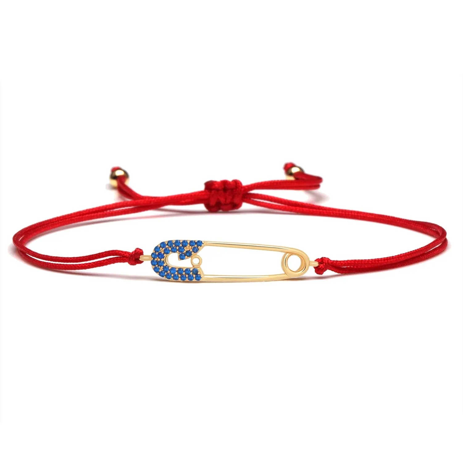 Safety Pin Blue Stones Red String Protection bracelet