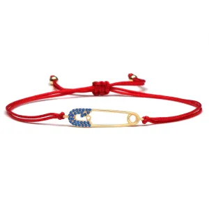 Safety Pin Blue Stones Red String Protection bracelet