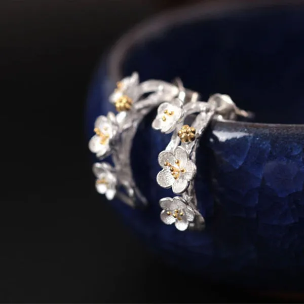 Sakura Branches -- 925 Sterling Silver Stud Earrings