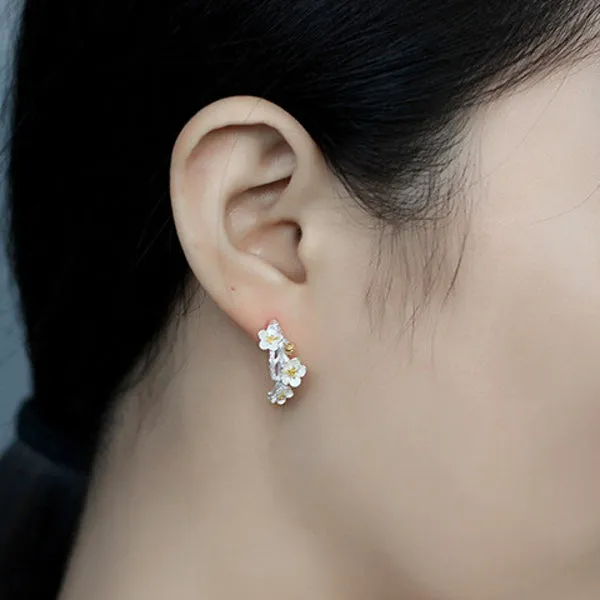 Sakura Branches -- 925 Sterling Silver Stud Earrings