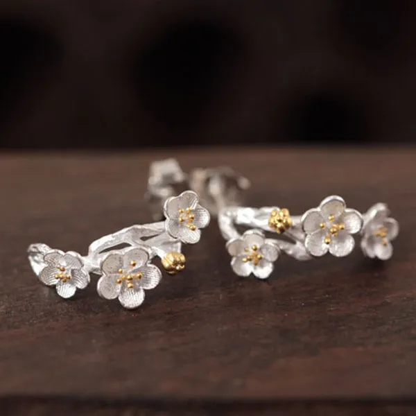 Sakura Branches -- 925 Sterling Silver Stud Earrings