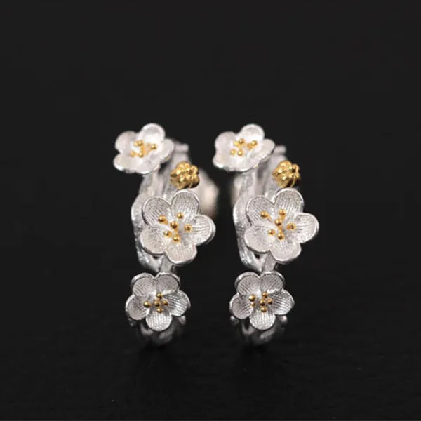 Sakura Branches -- 925 Sterling Silver Stud Earrings