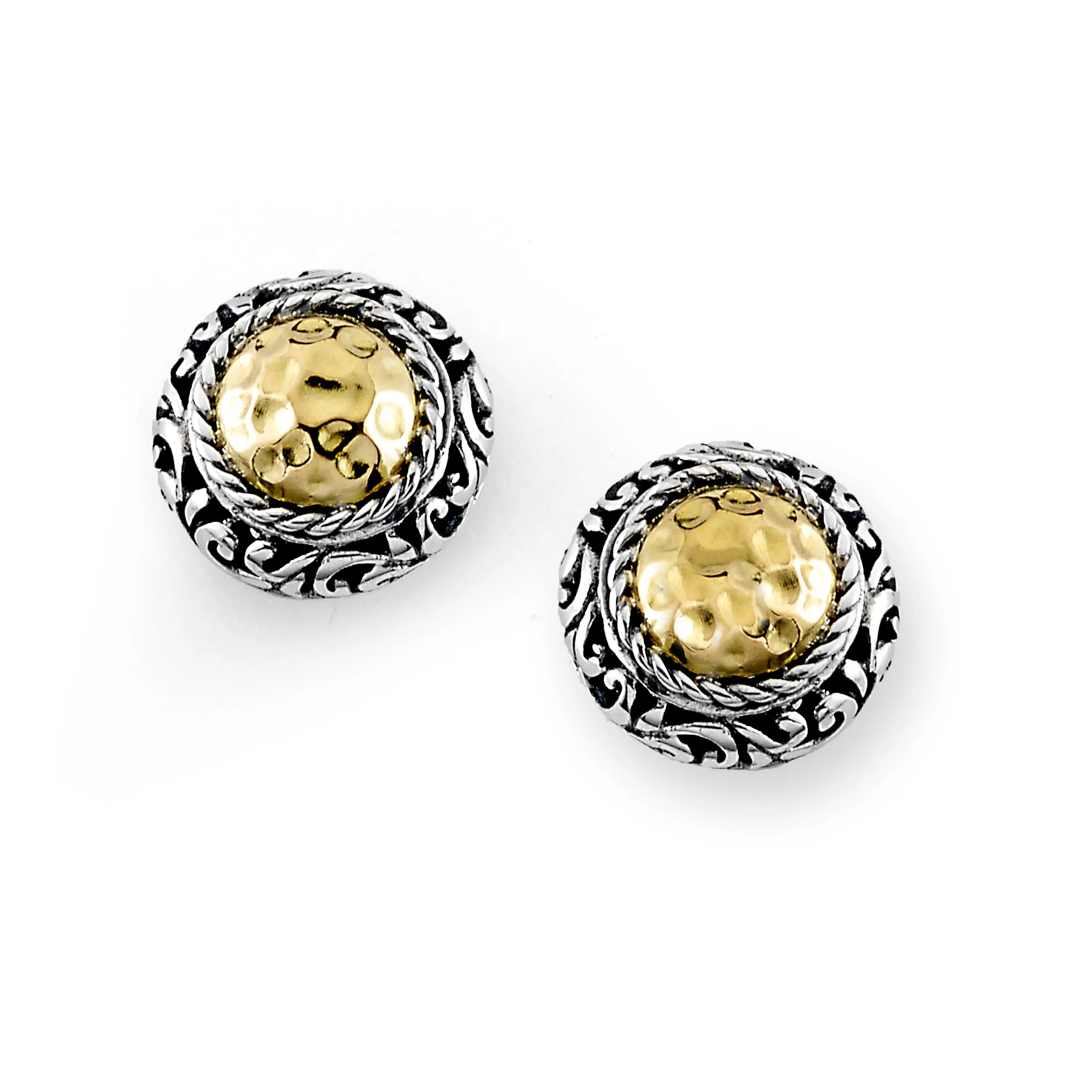 Samuel B. Sterling Silver and 18K Yellow Gold Hammered Stud Earrings (96958)