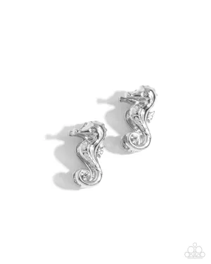 Sea Horse Statement - Silver - Paparazzi Hinge Hoop Earrings