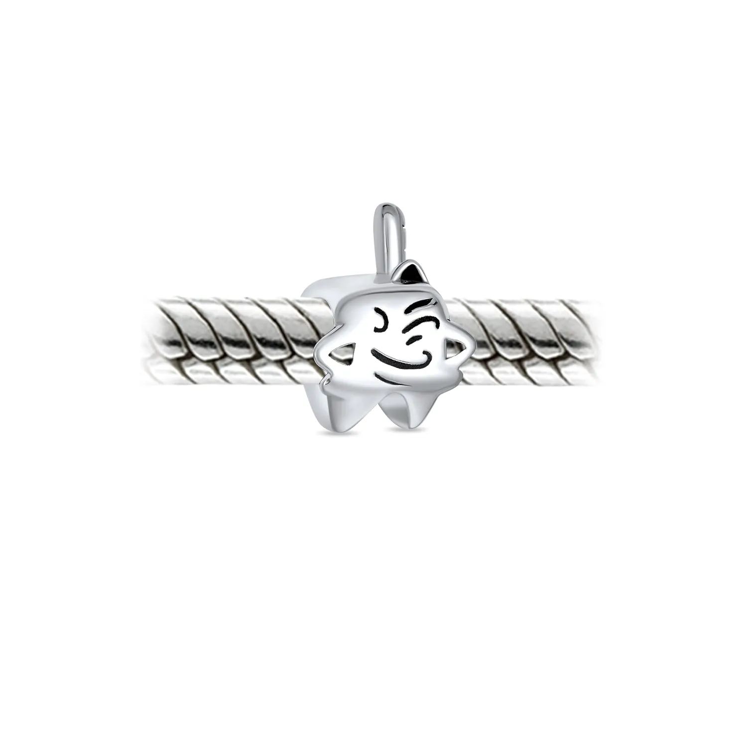 Set of 2 Smiling Tooth and Fairy Dentist Charm Bead Oxidized Sterling Silver