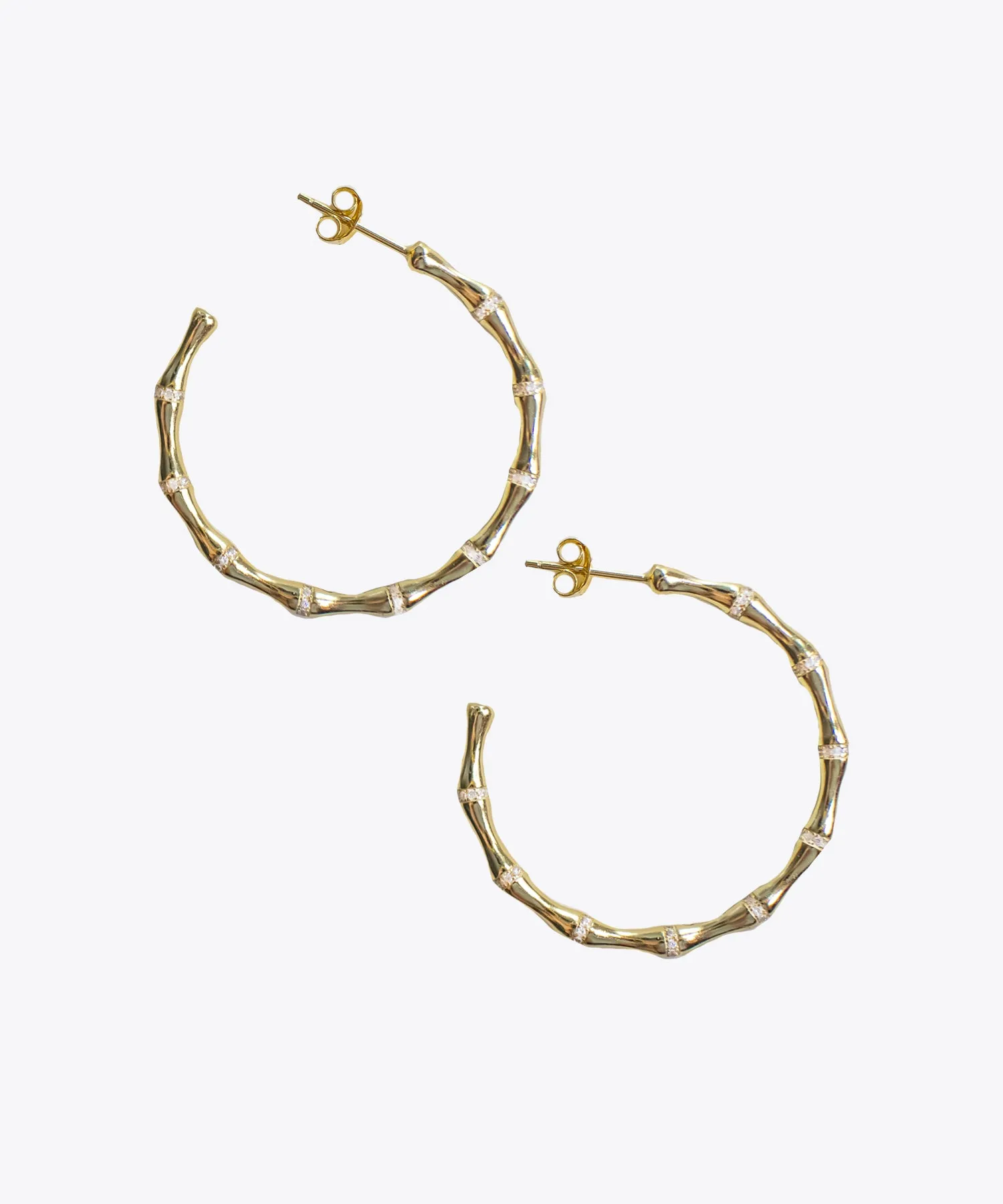 Shami Thin CZ Bamboo Hoop Earrings