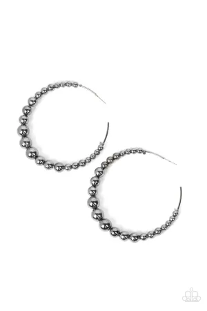Show Off Your Curves - Black - Gunmetal Lightweight Beaded Paparazzi Hoop Earrings