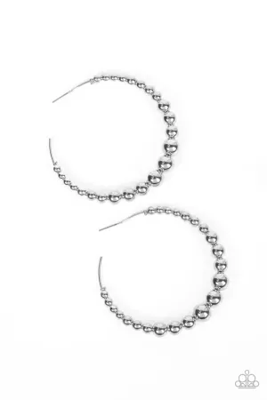 Show Off Your Curves - Silver - Beaded Paparazzi Hoop Earrings