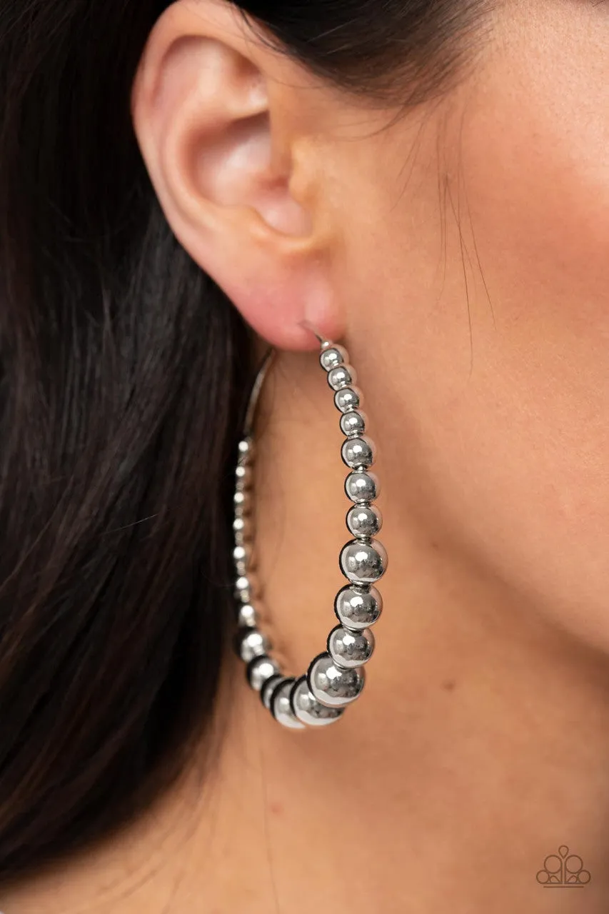 Show Off Your Curves - Silver - Beaded Paparazzi Hoop Earrings