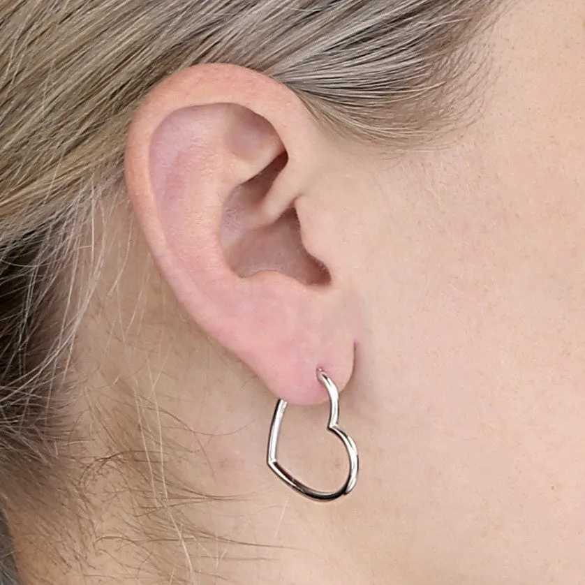 Silver Asymmetrical Heart Hoop Earrings
