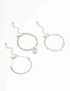 Silver Chunky Charm Bracelets 3-Pack