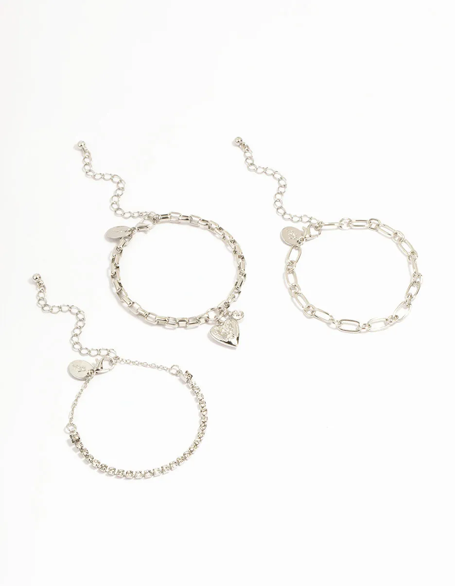 Silver Chunky Charm Bracelets 3-Pack