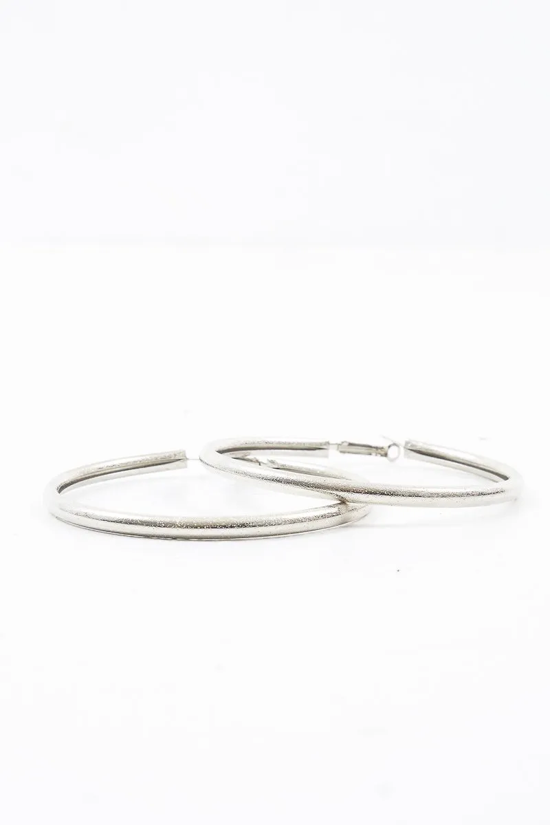 Silver Chunky Large Hoop Earrings - Kymia