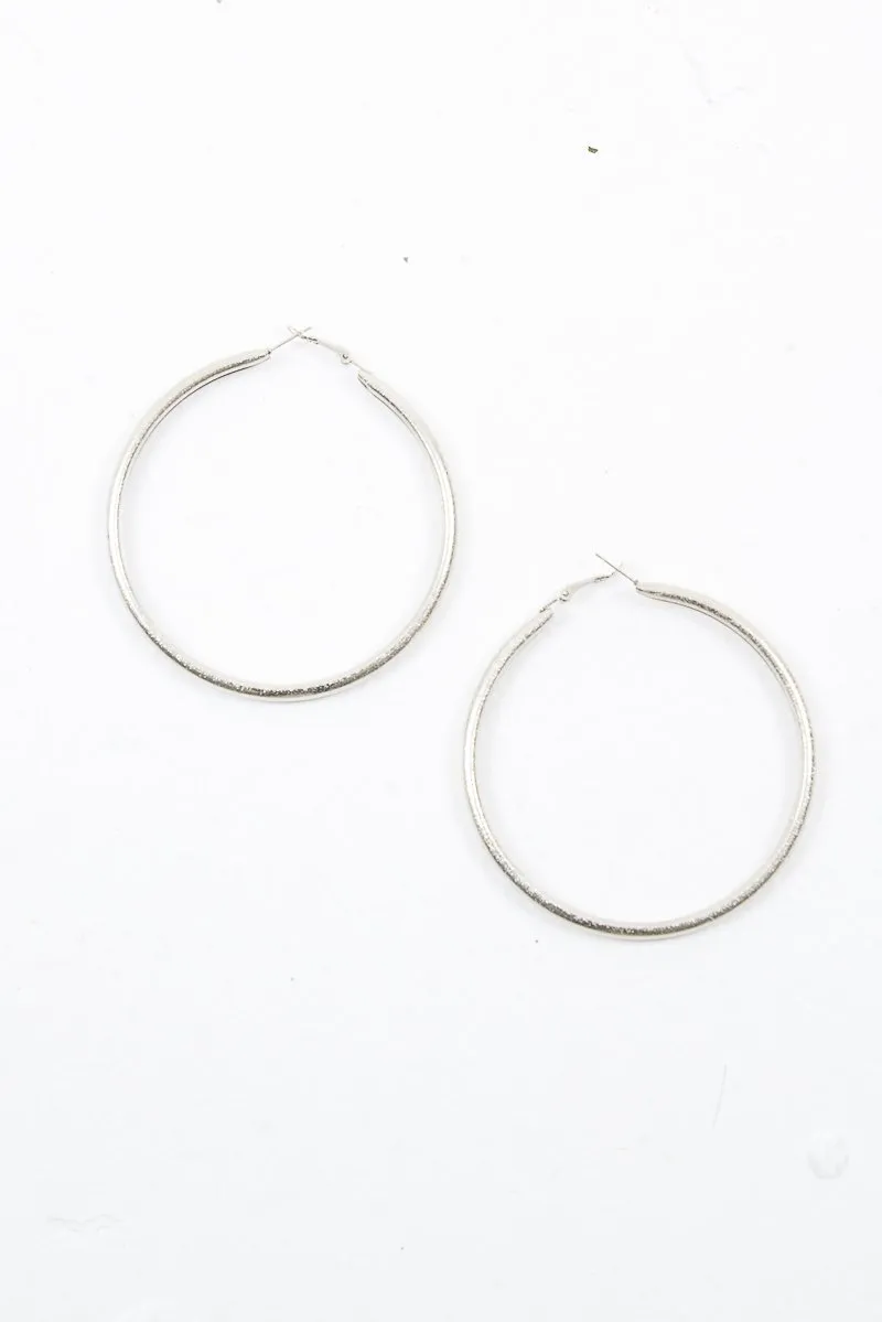 Silver Chunky Large Hoop Earrings - Kymia