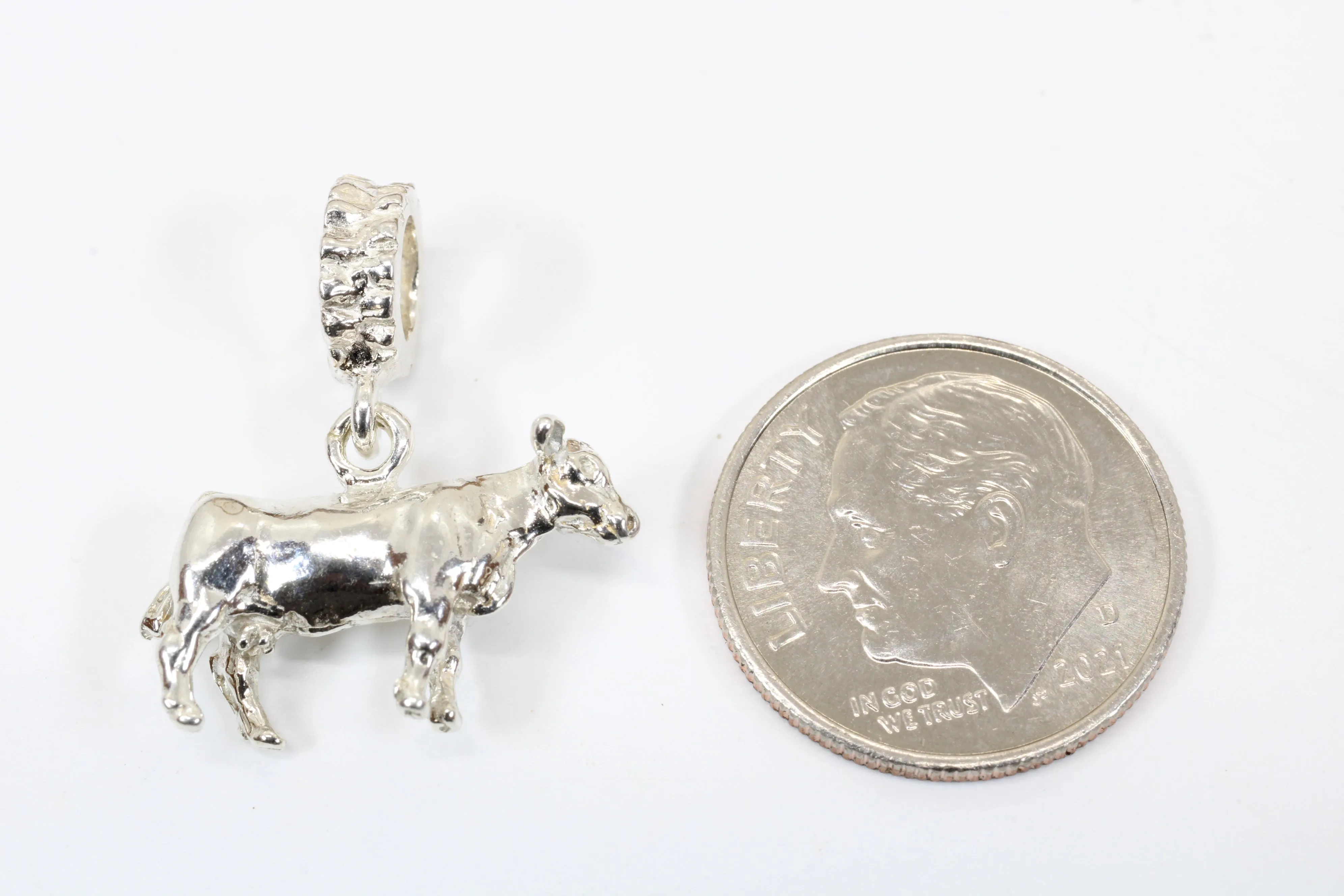 Silver Cow Slide Bracelet Charm made in 925 Sterling Silver