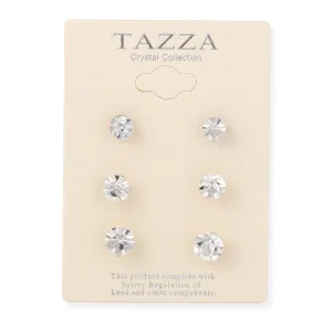 SILVER CRYSTAL 8MM 7MM AND6MM SET OF 3 STUD EARRING #FW-E100 (SHCE5)