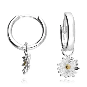Silver Daisy Charm Hoop Earrings