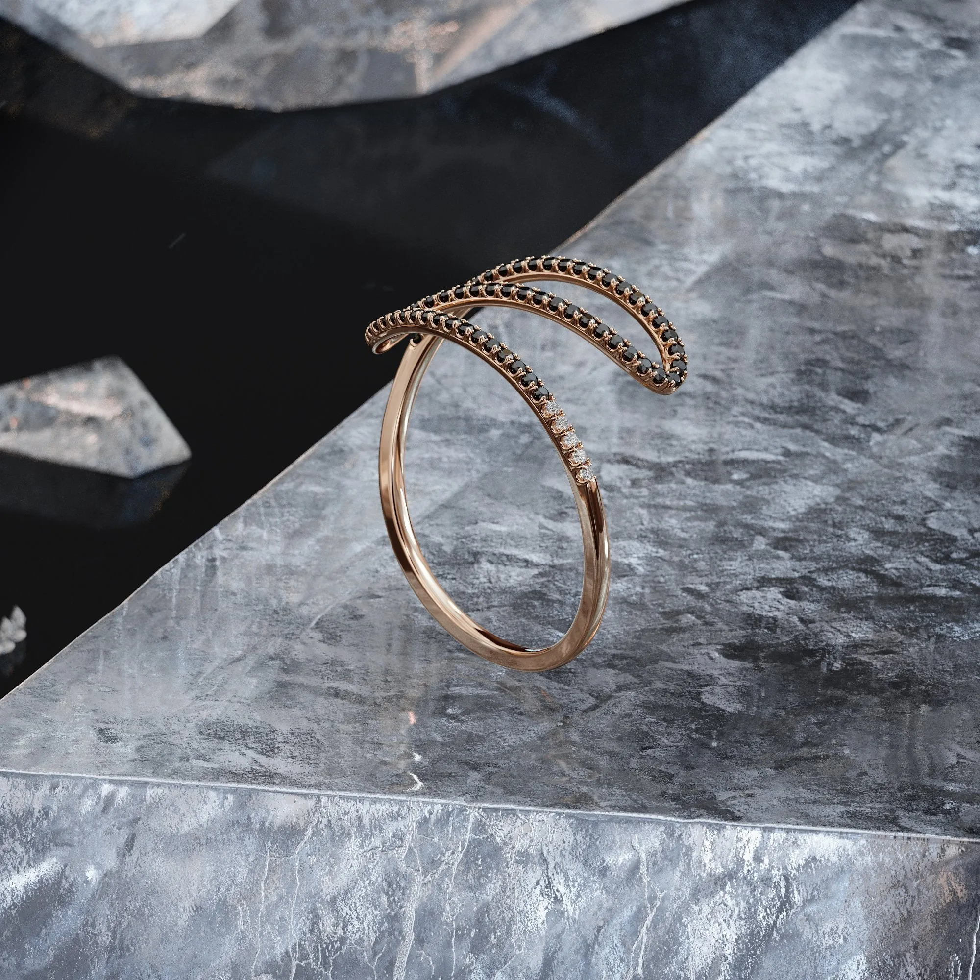 Silverline Twisted Natural Black & White Diamond Ring