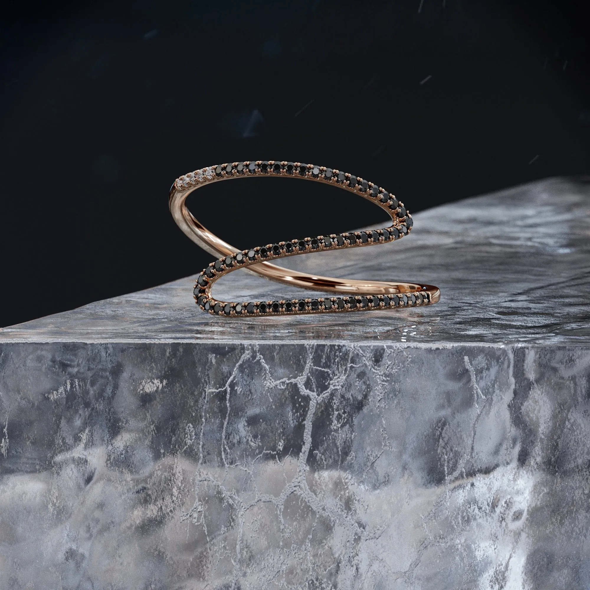 Silverline Twisted Natural Black & White Diamond Ring