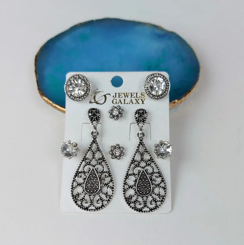 Silverplated Oriental earrings, set of 4 pairs