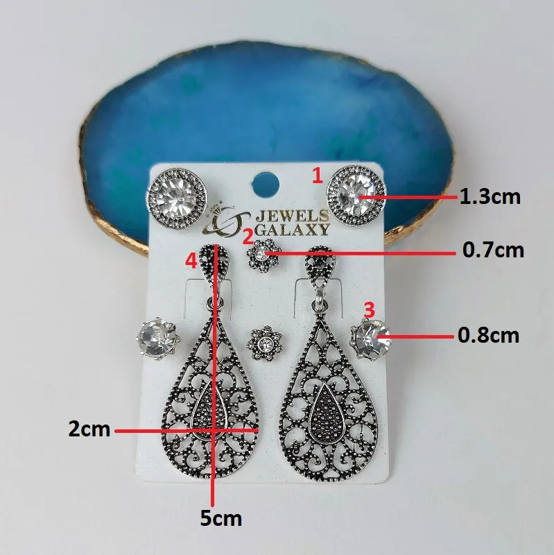 Silverplated Oriental earrings, set of 4 pairs
