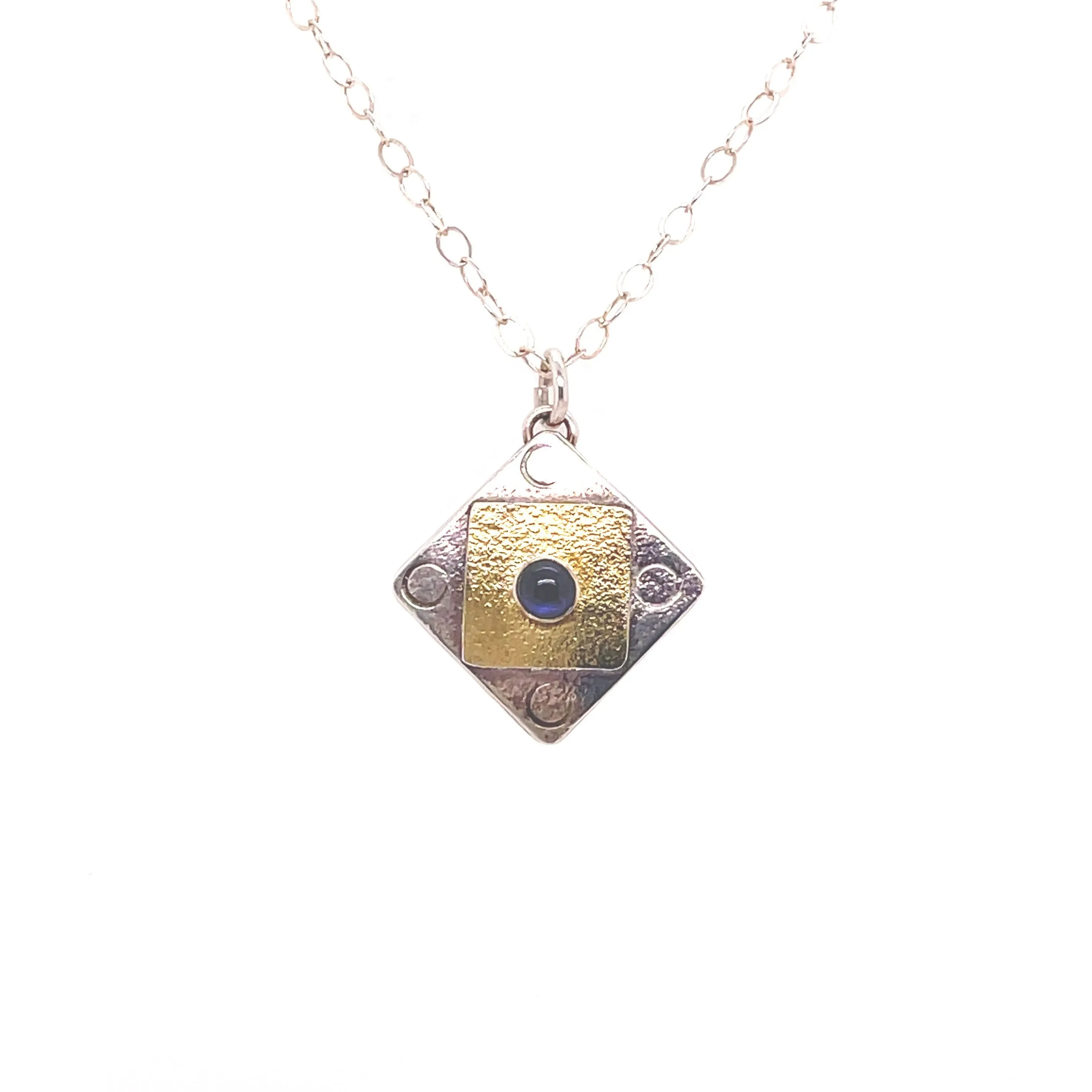 Single Stone Sterling Silver and 18K Yellow Gold Necklace