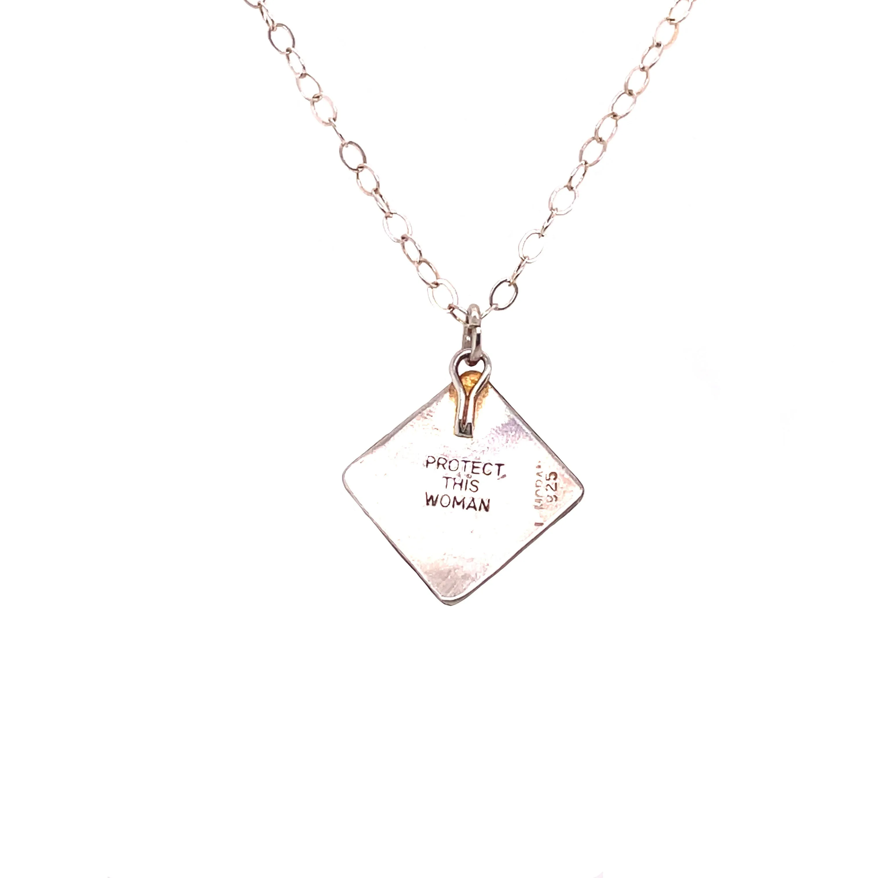 Single Stone Sterling Silver and 18K Yellow Gold Necklace