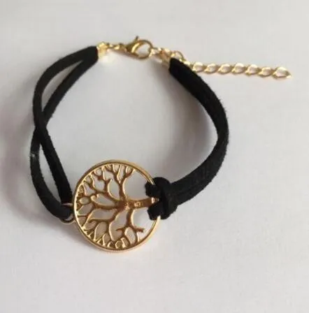 sl 092 1 piece 2017 fashion retro Gothic life leather bracelet anchor rope black chain geometric triangle charm tree cross jewel