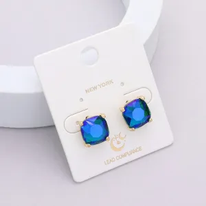Small Blue AB Cushion Square Stud Pageant Earrings | Interview Earrings | 593661