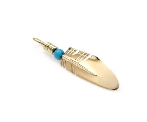 Small Gold Feather Pendant with Turquoise