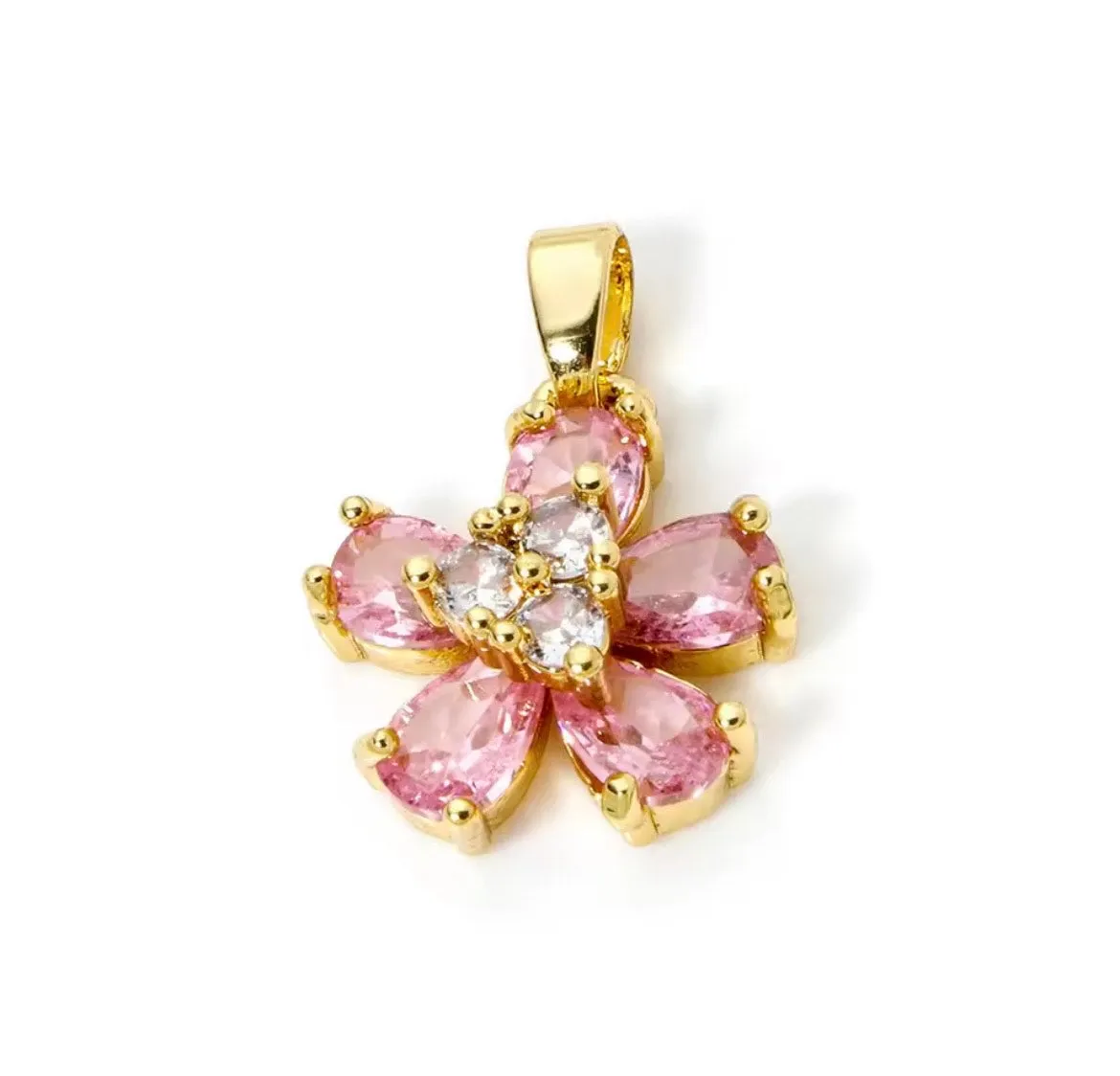 Small Pink Gem Stone Flower Charm