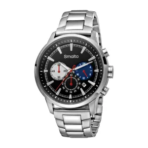 Smalto Men's Stainless Steel Chronograph Watch Black Dial With Metal Bracelet