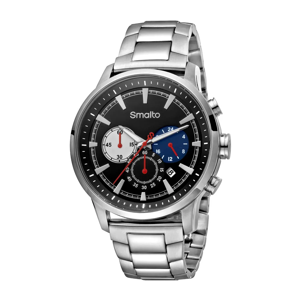 Smalto Men's Stainless Steel Chronograph Watch Black Dial With Metal Bracelet