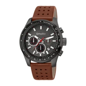 Smalto Men's Stainless Steel Watch With Gun Metal Case & Black Leather Strap