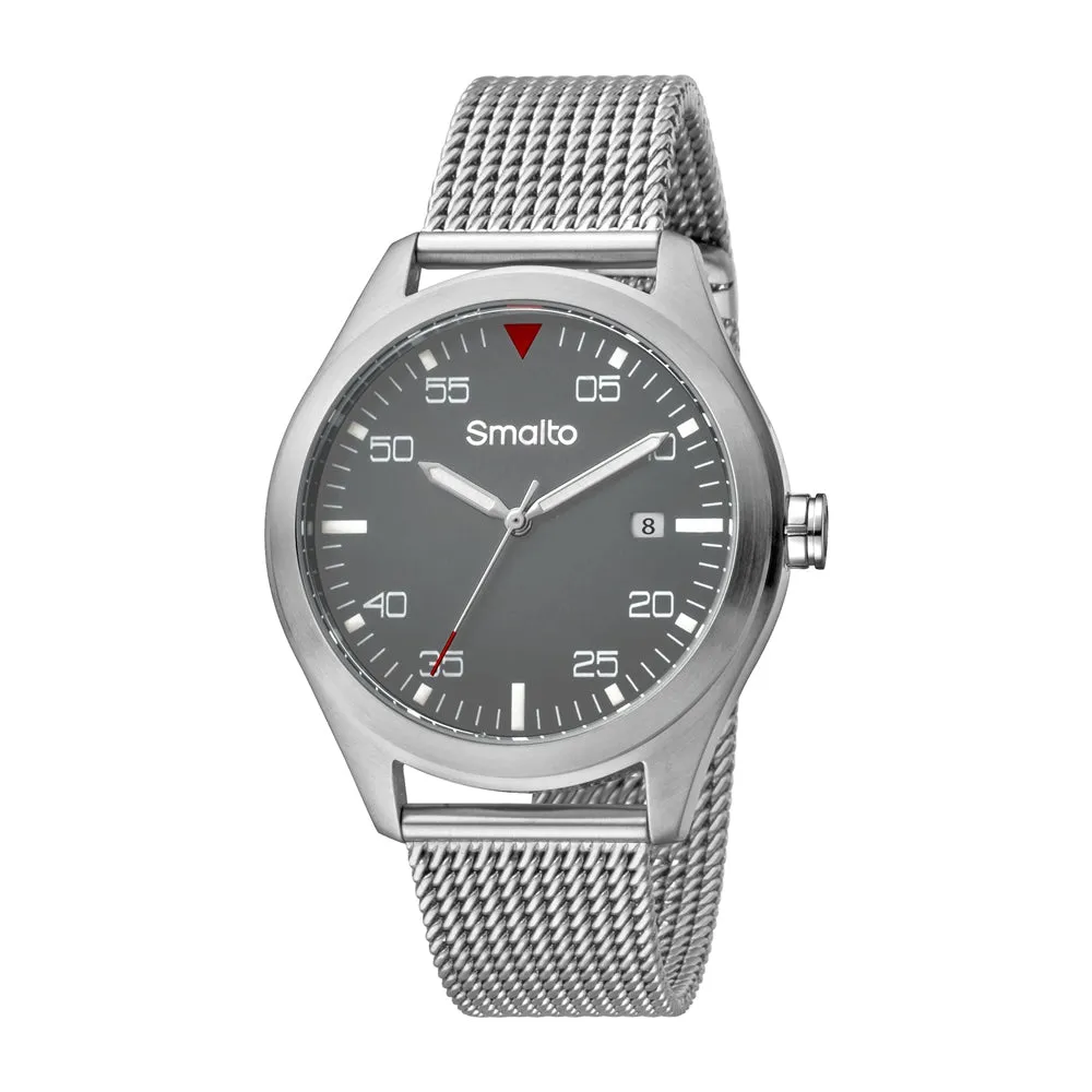 Smalto Men's Stainless Steel Watch With Mesh Metal Bracelet & Gray Dial
