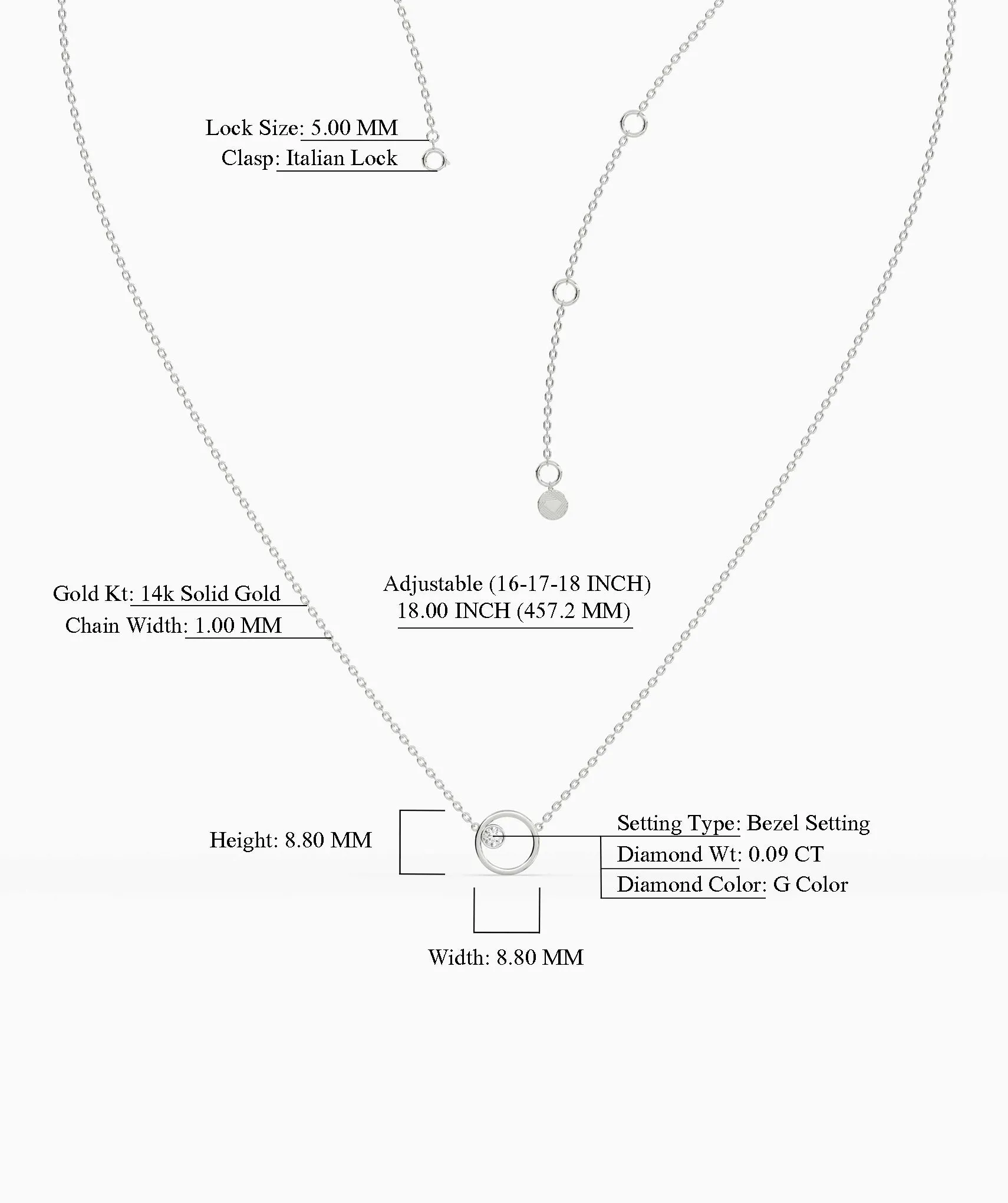 Solid 14k Gold Circle Necklace