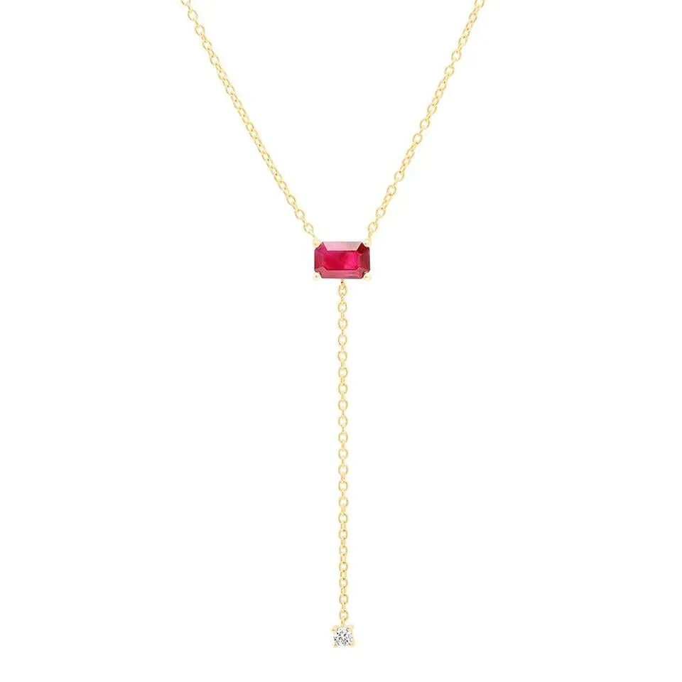 Solitaire Ruby Lariat Neckalce