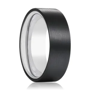 SOUL | Silver Tungsten Ring Black Brushed Flat