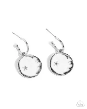 South Star - White - Pearly Painted Silver Star Paparazzi Drop Hoop Earrings