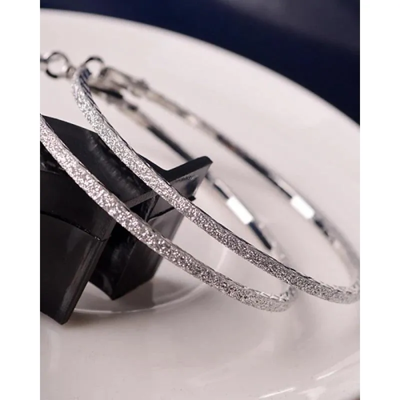 Sparkly Silver Tone Hoop Earrings 2.25"
