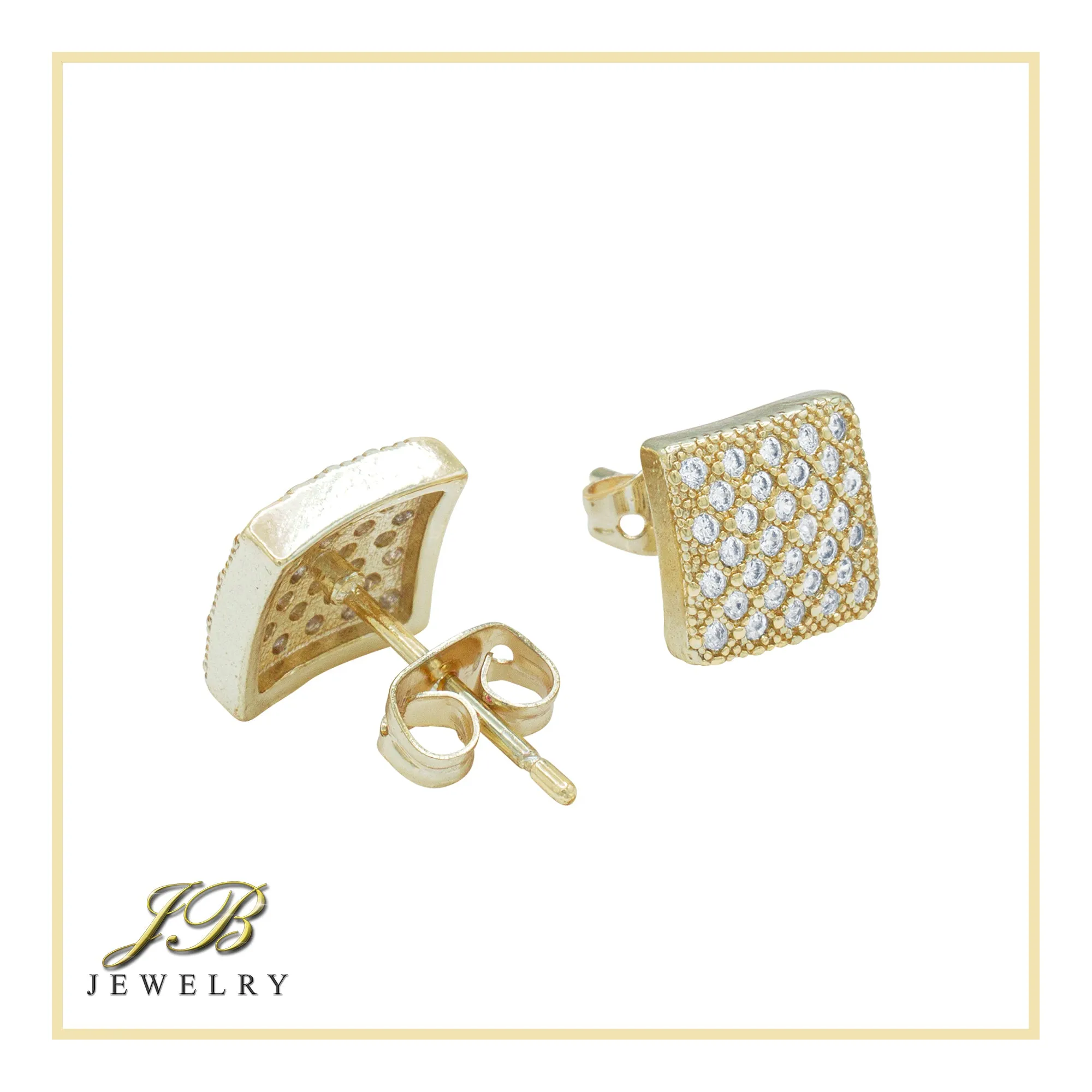 Square 14 Cubic Zirconia Earrings 14K Gold Filled Silver Hip Hop Studs Jewelry Women Men