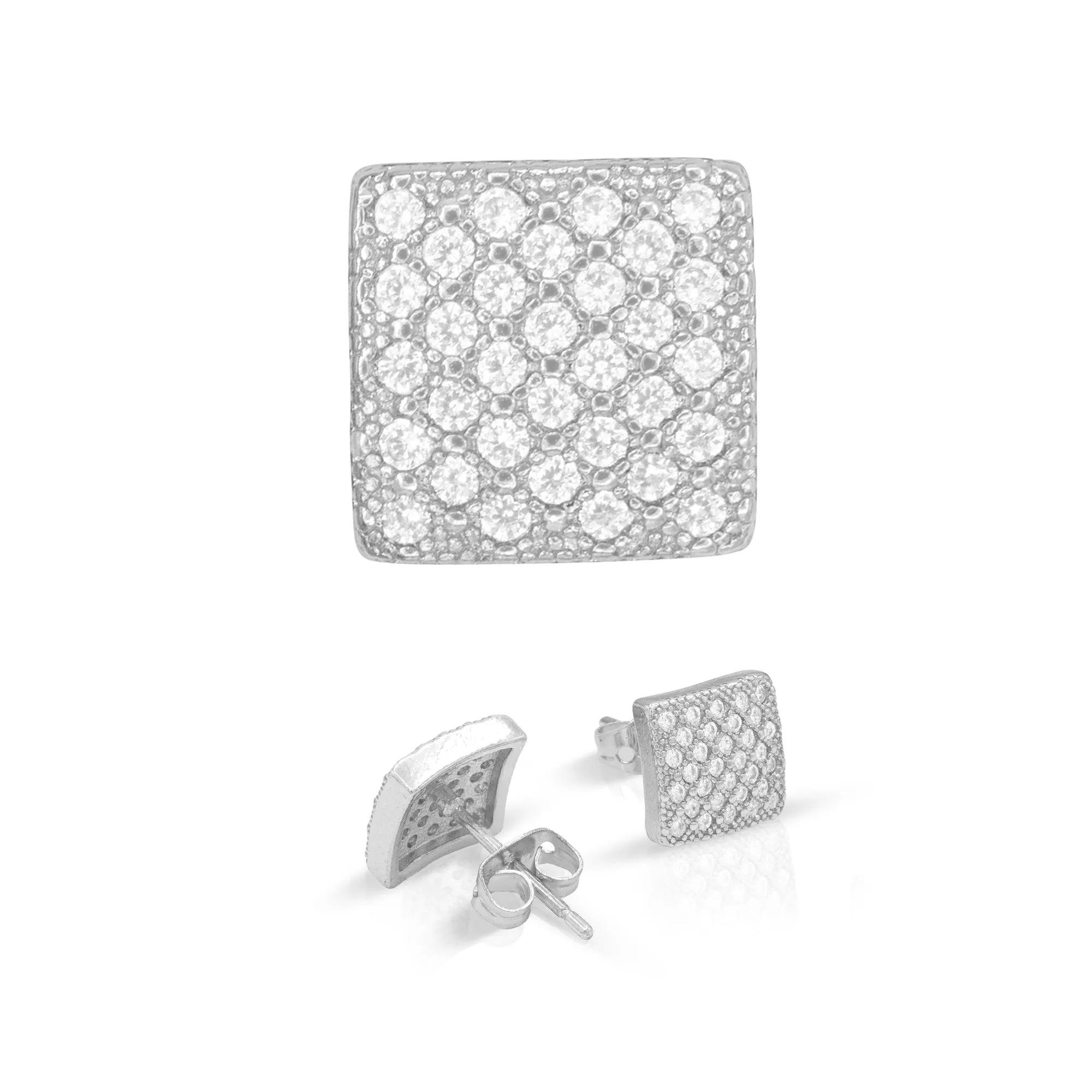 Square 14 Cubic Zirconia Earrings 14K Gold Filled Silver Hip Hop Studs Jewelry Women Men