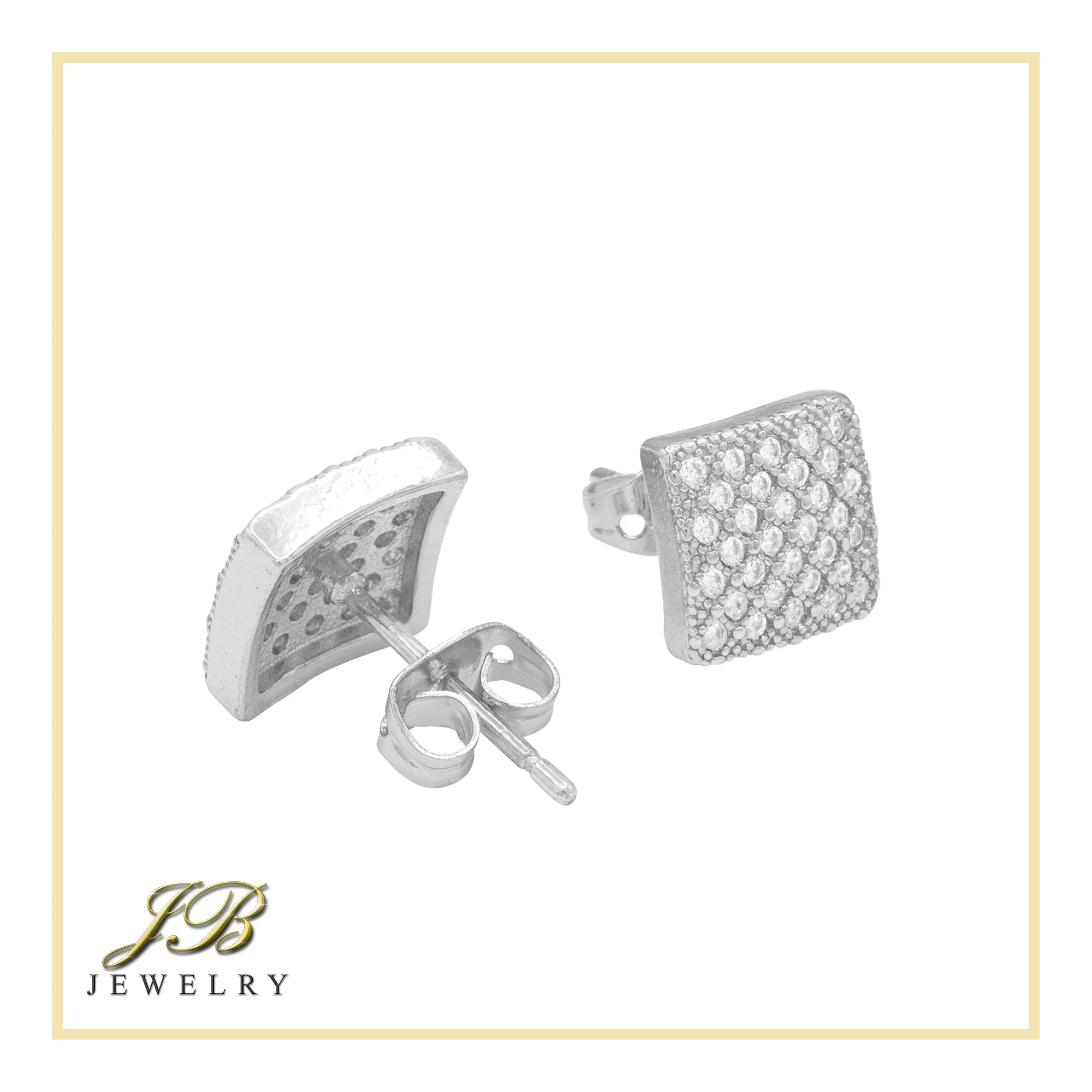Square 14 Cubic Zirconia Earrings 14K Gold Filled Silver Hip Hop Studs Jewelry Women Men