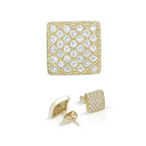Square 14 Cubic Zirconia Earrings 14K Gold Filled Silver Hip Hop Studs Jewelry Women Men
