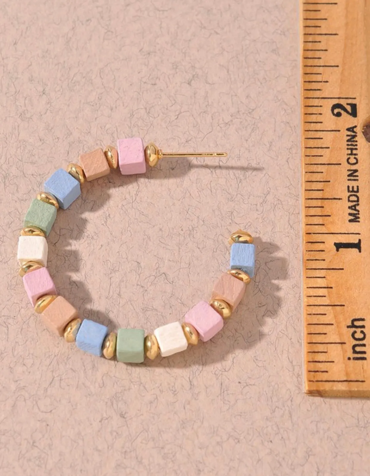 Square Wood Bead Hoop Earrings- 2 Colors