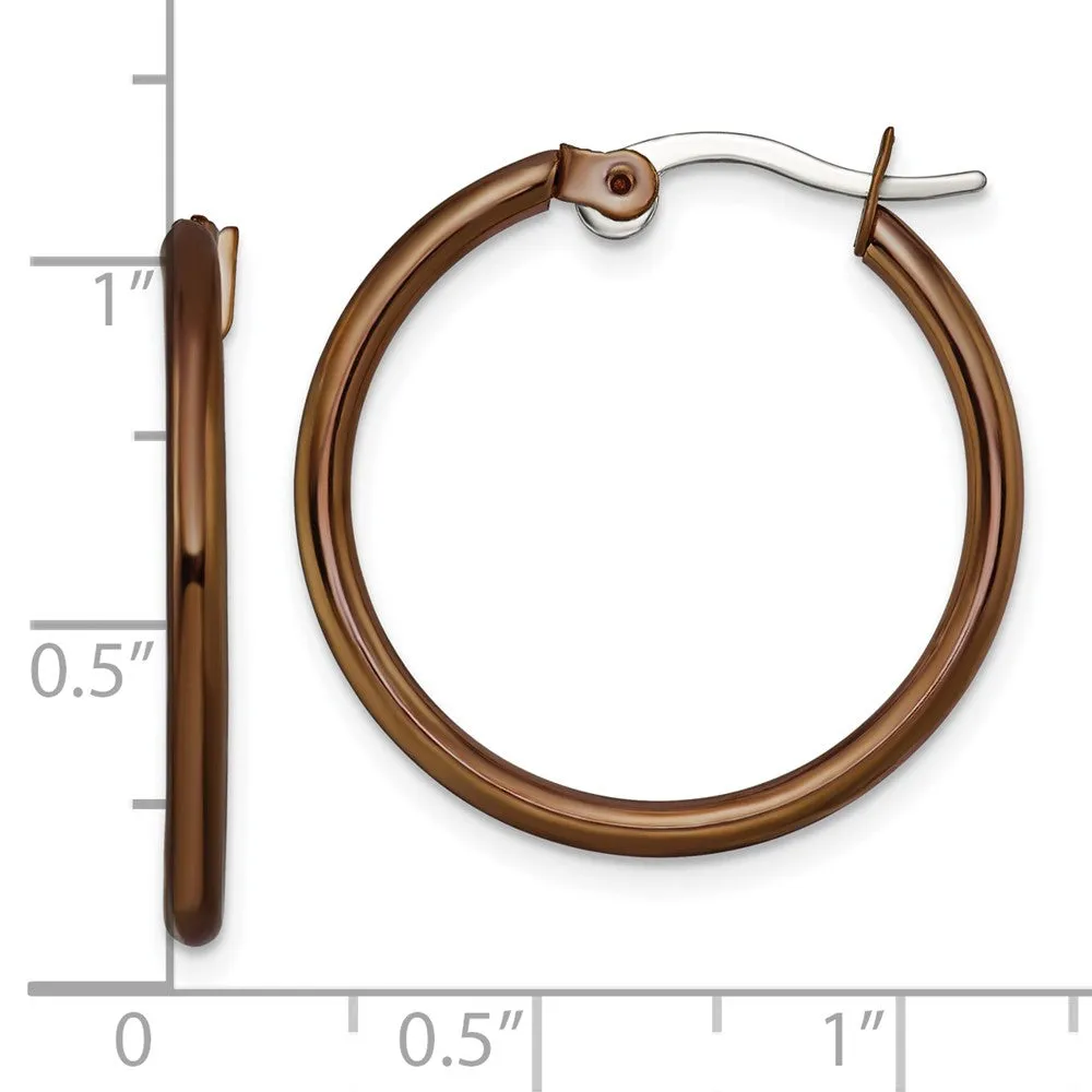 Stainless Steel Brown IP plated 26mm Hoop Earrings