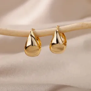 Stainless Steel Chunky Hoop Earrings For Women Friends Vintage Gold Color Geometry Water Droplets Earrings Simple Party Jewelry