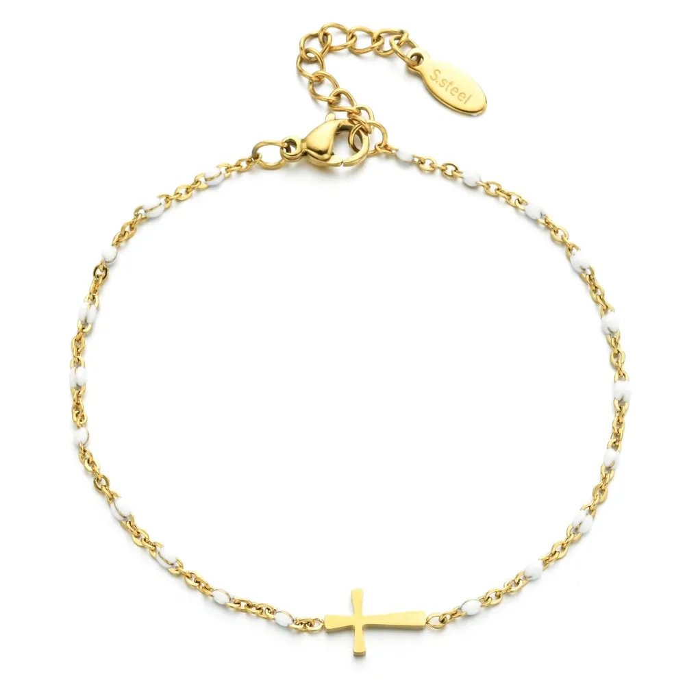 Stainless Steel Gold Color Cross Bracelet