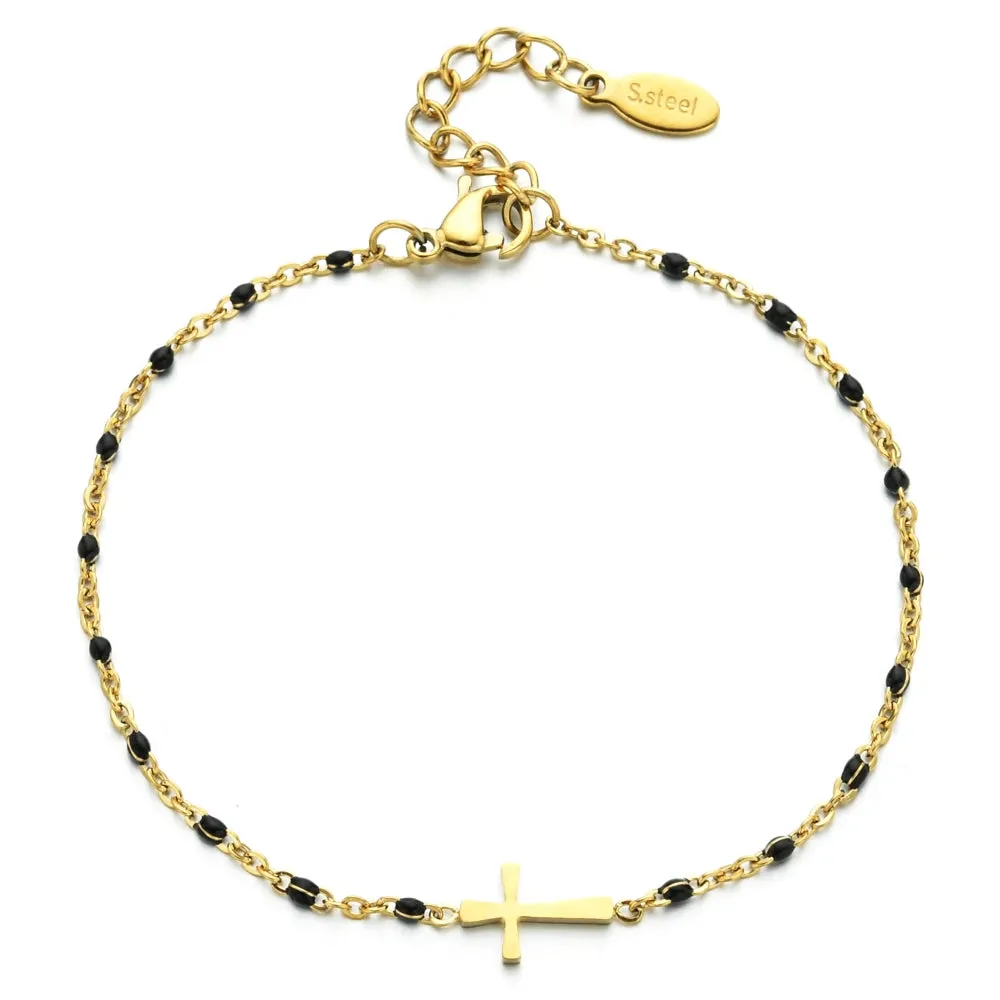 Stainless Steel Gold Color Cross Bracelet